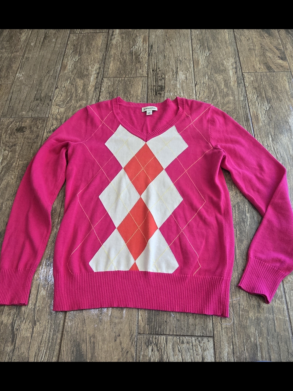 St. John's Bay women's pink argyle v-neck sweater